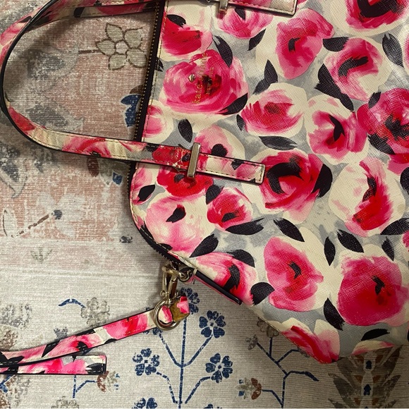 Kate Spade Cedar Street Maise Rose Print Satchel Saffiano Leather Floral (flaws) - Picture 11 of 16